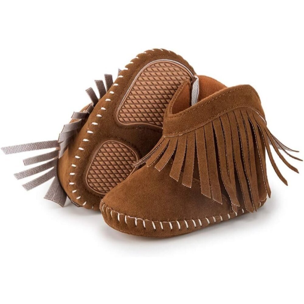 🆕 Meckior Mid Calf Warm Boots Women Brown Fleece Anti-Slip Soft Sole Crib Shoes